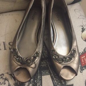 Brown, silver glitter shoes